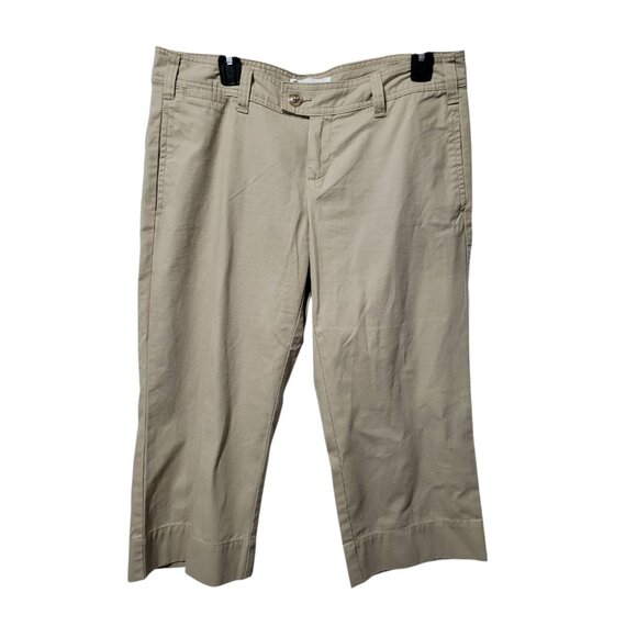 Gap Favorite Khaki Capri Women’s Sz 10 Flat Front Tan Pockets Capri Pants - Picture 2 of 11